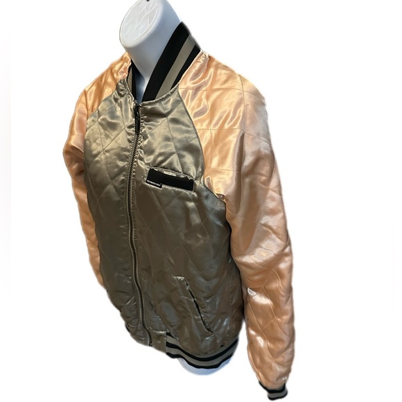 Members Only Bomber Jacket Green Peach Satin Reversible Full Zip - Picture 8 of 14